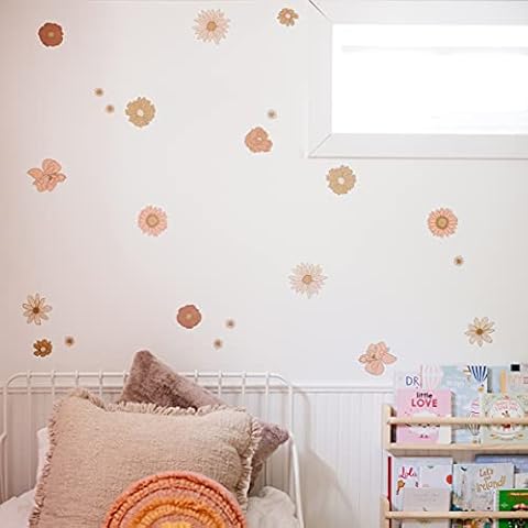 Modern Maxwell Wall Art Decals for Girls Nursery, Bedroom, Living Room “Goldie” Sunflower Floral Room Sticker 48 Pieces Cover