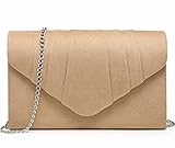 Dasein Womens Evening Bag Velvety Pleated Envelope Clutch Handbag Wedding Party Bridal Purse (Camel)