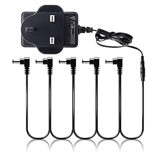Pedal Power Supply Adapter Automatically Converts International Voltages to 9V Power Supply Adapter Up to 1000mA Output Center Negative Polarity for most Common Use Daisy Chain Power Cable 5 Right Angle Plugs for saving Pedalboard Space 24AWG Oxygen ...