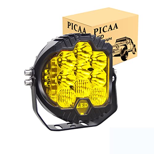 PICAA LED Luce da Lavoro 1pcs 5 Pollici 50W LED ambra Giallo Luce da lavoro Bar Side Shooter Off Road Spot Flood Combo Driving Lamp Fari fendinebbia impermeabili per Jeep Truck ATV SUV Car