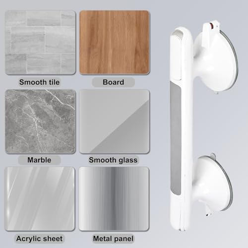 Suction cup punch-free handrail Shower Wall Handle White Non-Slip Stainless Steel and Nylon Safety Handles Bath/Shower Handles/Grab Bar for Seniors Extra Sturdy Bathroom Handle Wall Handle (33 cm)