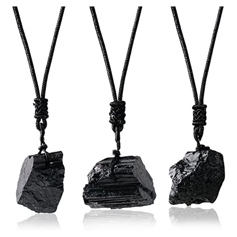 Apengshi 3PCS Black Tourmaline Pendant Natural Crystal Necklace Irregular Raw Stone Crystal Pendant Healing Crystal Reiki Chakra Meditation Energy Protection Gift for Women Men Cover