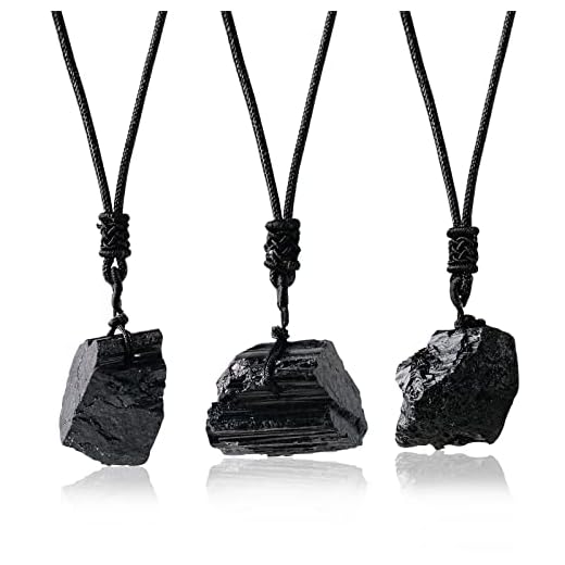Apengshi 3PCS Natural Crystal Black Tourmaline Pendant Crystal Healing Raw Stone Crystal Pendant Necklace Irregular Pendant Purifying Energy Reiki Meditation Security Protection
