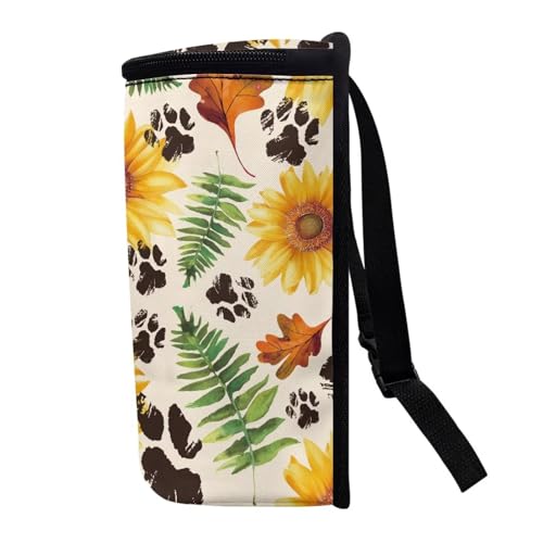 Image of Talayituse Sunflower Dog Paw Maple Leaves Print Car Trash Can with Adjustable Straps, Thanksgiving Decor Car Trash Bag Bin Car Garbage Bag Multipurpose Storage Box for Vehicle Travel Camping Picnicing