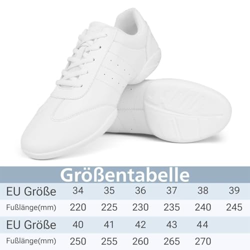 Asyusyu Weiß Cheerleader Schuhe PU Tanzsneaker Damen Geteilte Sohle Line Dance Schuhe-37EU