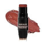 NudeStix Nudies Bloom Blush Stick w/Blending Brush, 3-in-1 Dewy Color for Cheeks, Eyes, Lips, Bright