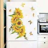 Pumixiy Juego de adhesivos de pared con diseño de girasol y mariposa, tamaño grande, 50 x 61 cm, para decoración del hogar, para sala de estar, dormitorio, oficina, fácil de aplicar, quitar adhesivo