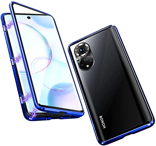 Coque pour Huawei Nova 9 / Honor 50 Adsorption Magnétique Tech Housse 360 Degrés Protection Étui Antichoc Cadre Aluminium Verre Trempé Aimant Fort Métal Flip Cover Cover