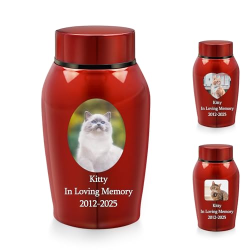 abooxiu Photo Custom Small Urn for Dog Ashes Cat Ashes Pet Memorial Urns for Ashes Stainless Steel Cremation Keepsake Urn Photo Personalize Pet Urn Pet Memorial Gifts for Dog Cat-RED