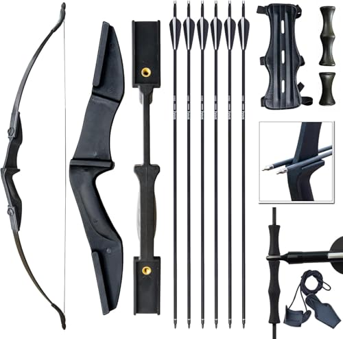 Recurve-Bogen-Set mit 6 Pfeilen, 30-40 lb Bogenschießen-Takedown-Bogen für Rechts- und Linkshänder, Anfänger bis Erwachsene (schwarz, Beidhändig, 30, Pfund)