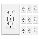 ELEGRP USB-C Wall Outlets - 3-Port Matte White 20Amp Receptacles with USB-C Ports, Tamper-Resistant, Screwless Wall Plate Included, UL & CUL Listed, 10 Pack
