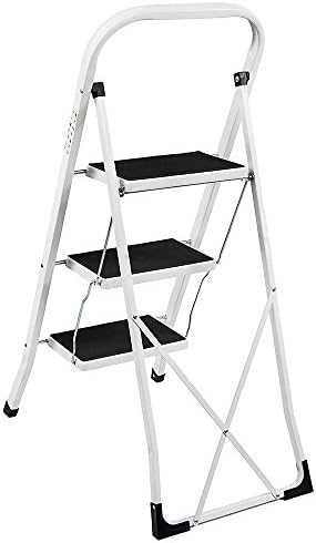 Home Vida 3 Step Ladder, Heavy Duty Steel, Folding, Portable With Anti-Slip Mat