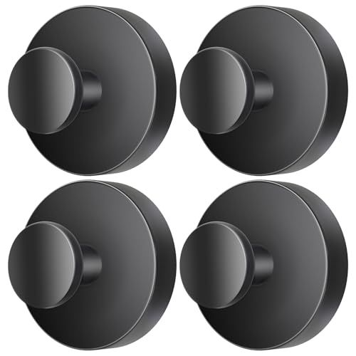 SOCORIA 2025 Upgraded Drill-Free Suction Cup Hooks, Stainless Steel Suction Cup Hooks for Shower, Mirror, Wall, Bathroom, Glass, Hanging Towels - 4 Pack, Black