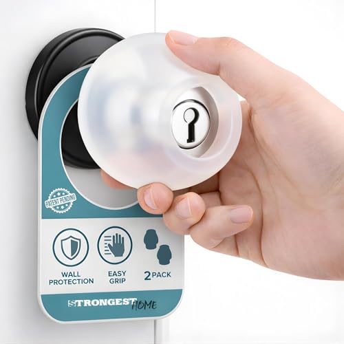 STRONGEST HOME Clear Silicone Door Knob Cover & Wall Protector Soft Rubber Handle Grip for Arthritis Support and Quiet Damage Prevention (2 Pack)