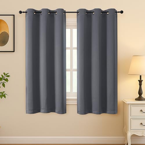Image of Simplebrand Grommet Blackout Curtains for Bedroom 63 Inch Length 2 Panels Set, Thermal Insulated Energy Saving Curtains for Kids Room, Solid Nursery Window Treatment Drapes, Dark Grey, W40 x L63