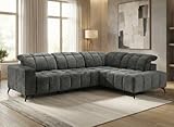 Gris DecoInParis Canapé d\'angle Relax électrique en Velours chiné Gris Alvar - Angle Droit
