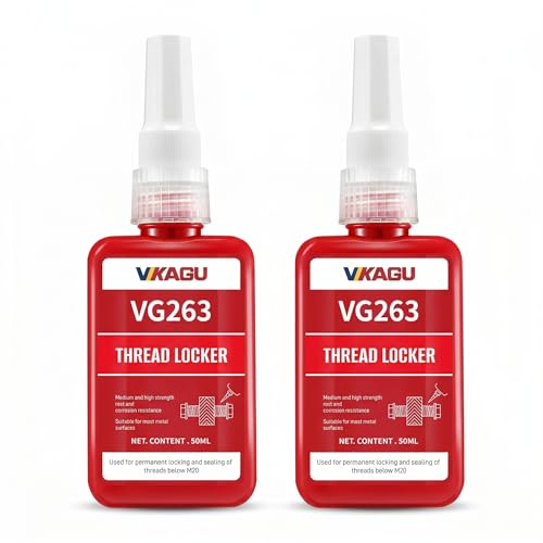 Image of VIKAGU263 Red High Strength&Temp Threadlocker - Anaerobic Screw Glue Resists 230C Heat, Oil & Chemicals - Medium Viscosity Glue for Bolts, Metal Fastener Lock 1.69Oz /50ml, 2 Pack