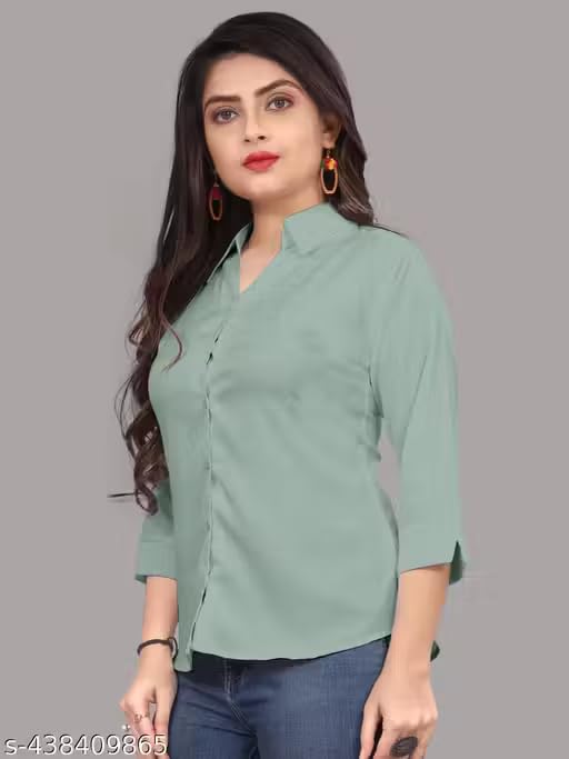 Image of Women's Cotton Blend Solid Formal Shirt with 3 /4 Sleeves-Navy Blue P4