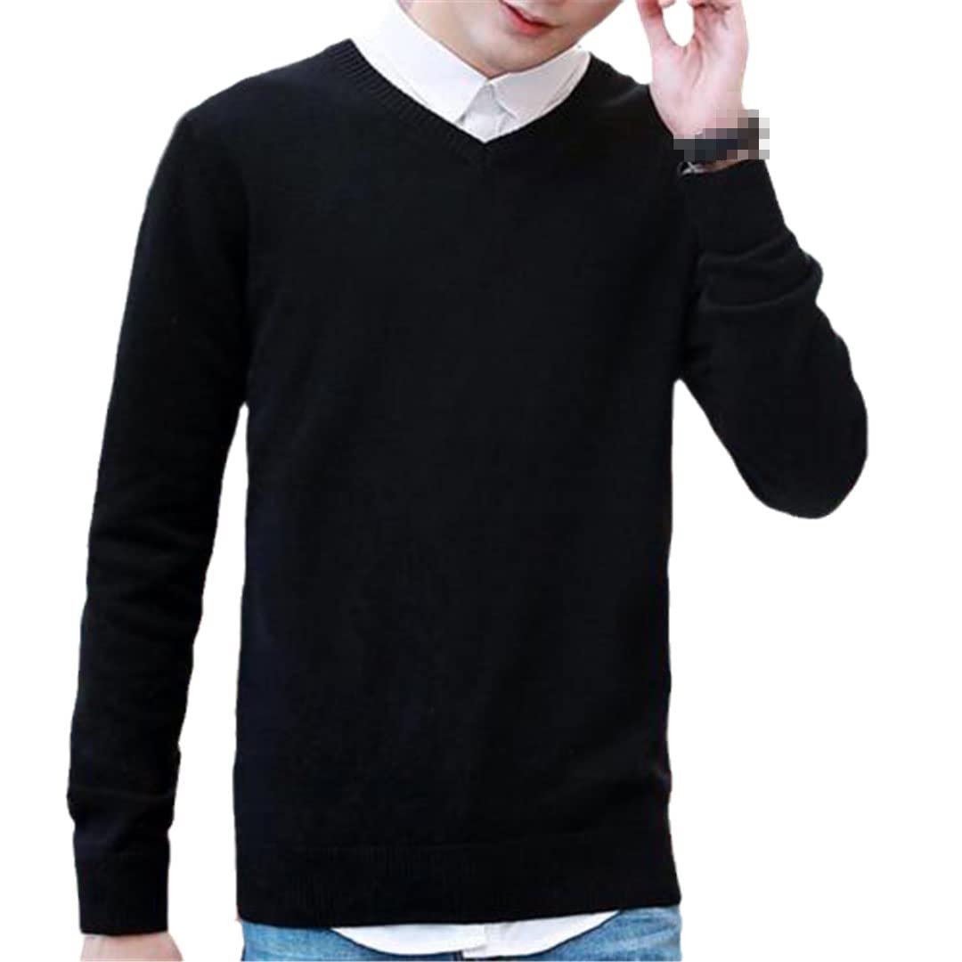Vogrtcc Suéter de los hombres Suéter de punto Top Color sólido Cuello en V Manga larga Slim Pullover Knitwear Sweater