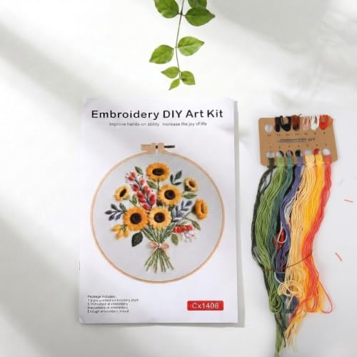 Image of PATPAT 1 Set DIY Hand Cross Stitch Embroidery Kit for Beginners, Embroidery Thread Set with Pre Printed Learning Designs Hoop Threads Punch Needle Kit and Tools, Perfect Stitching and Fabric Kit