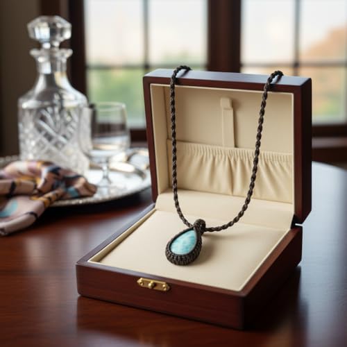 Pendentif en larimar naturel sur cordon cuir, le médaillon porte-bonheur idéal pour l'été