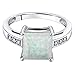 PEORA Created White Fire Opal and Genuine Diamond Designer Solitaire Ring for Women 14K White Gold, 1 Carat Princess Cut 8mm, Size 6, October Birthstone Ring, Sparkling Jewelry, w/Jewelry Box