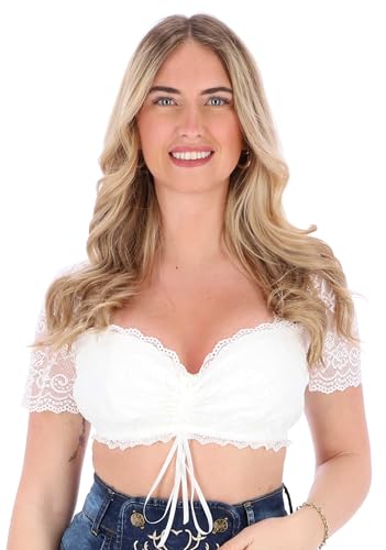 Steigenhöfer Manufaktur - Steigenhöfer Manufaktur Women's Dirndl Blouse with Adjustable Bow - Gina - Soft Fabric with Comfortable Feel - Dirndl Blouse for Oktoberfest and Oktoberfest - Traditional Blouse Short Sleeve, White