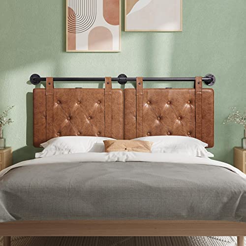 Greenstell Wall Mount Headboard With Usb For King Size Bed, Pu Leather Headboard Only, Industrial Pipe Modern Style, Brown Hanging Head Boards, Durable, Comfortable, Button Upholstered For Bedroom #TOP1