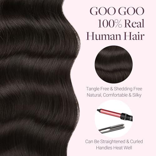 Image of GOO GOO Sew in Hair Extensions Real Human Hair, Micro Beaded Weft Hair Extensions Human Hair, 2 Dark Brown 14 Inch 80g, Installation Customizable with Pre-attached Beads, Natural Volume