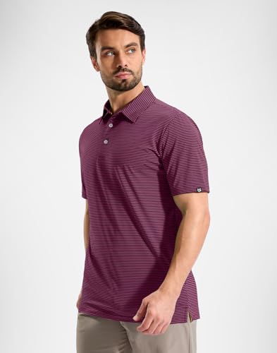G Gradual Mens Golf Shirt Dry Fit Moisture Wicking Performance Short Sleeve Striped Polo Shirts for Men Dressy Casual (Maroon Stripe, 3XL) — view 2