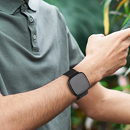 Image of Amzpas Bands Compatible with Fitbit Versa 3 Fitbit Sense, Breathable Stainless Steel Loop Mesh Magnetic Adjustable Wristband for Fitbit Versa 3 / Sense for Women and Men