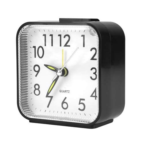 Silent Analog Alarm Clock Vintage Design, Non-Ticking Bedside Travel Clock with Snooze & Night Light, Battery Powered Compact Small Desk Clock, Ascending Beep Alarm for Light Sleepers, Seniors, Kids