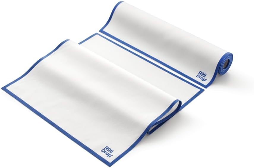 Kitchen Towel, 40×64 cm (15.7×25.2 in), White with Blue Border, Professional Cotton Cloth for Lint-Free Drying and Polishing, 10 Towels per roll