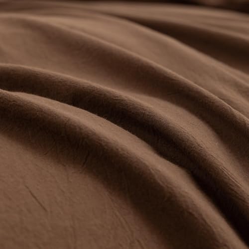 Image of BESTOUCH Cotton Solid Duvet Cover Set Linen Feel Cocoa Brown Alaska King | 100% Washed Cotton, Soft Wrinkle Texture, Hidden Zipper, 8 Ties, Breathable Lightweight Durable Comfy, 3 Pcs No Insert