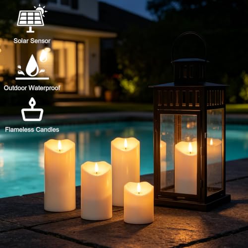 Image of Wondise 5Pack Solar Candles Outdoor Waterproof IP65 Rechargeable | Dusk to Dawn, Outdoor Pillar Candle for Camping Patio Porch Lanterns(5 Pack, 3 inch D x 4 inch H x 5 inch Hx 5 inch Hx 6 inch Hx 6 inch H)