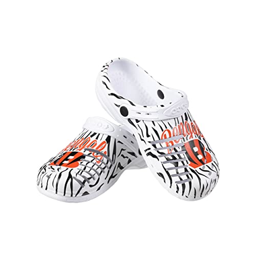 FOCO Cincinnati Bengals NFL Womens White Stripe Clog with Strap - L