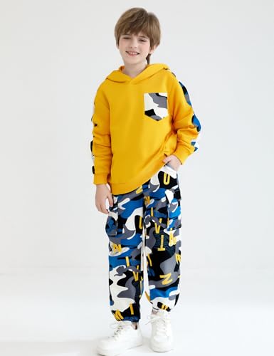 Image of mksodopy Boys Clothes Long Sleeve Hoodie and camouflage cargo pants Boy Outfits for 6-16 Years