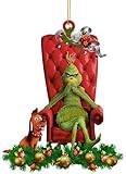 Christmas G-rinches Tree Decoration, 2024 Funny Christmas Grinchs Acrylic Hanging Ornament, 2D Flat Green Doll Christmas Pendants Hanging Christmas Tree Decor (E)