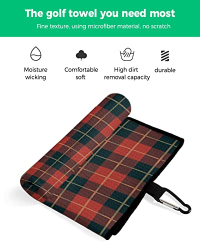 Plaid Golf Towels, Absorbent Golf Towels For Golf Bags With Clip, Quick Dry Microfiber Golf Towel Sports Towel 24"X16", Golf Gifts For Men Women Golf Fan, Red And Black Christmas Grid Texture #TOP1