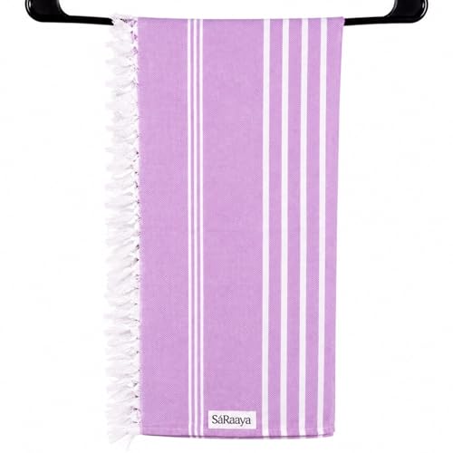 Image of Ultrasoft Bamboo Bath Towel | Quick Dry, Compact & Lightweight | Turkish Striped Satin Weave | Lavender | 63x33 Inch | 210 GSM