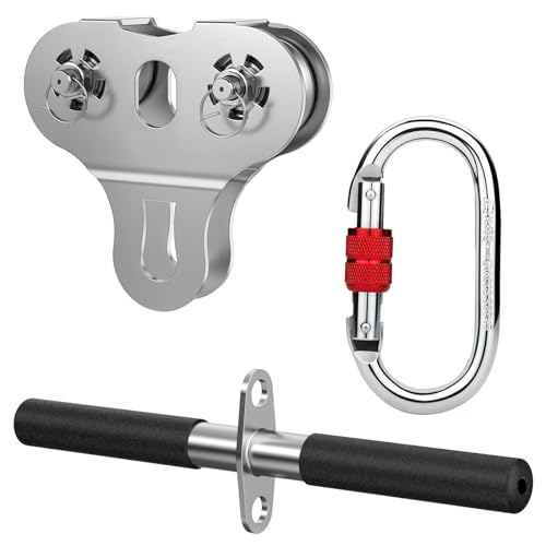 Fologtoo Zipline Pulley, Heavy Duty 304 Stainless Steel Zipline Trolley with Handle for 1/4" to 3/8" Cable, Tandem Speed Double Pulley for Backyard Zip Line, Hauling, Rigging and Commercial Purposes