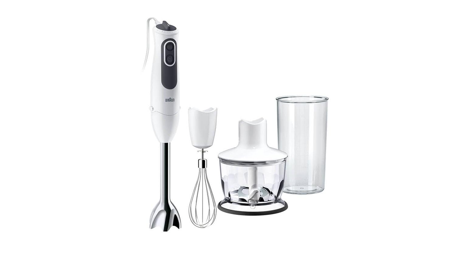 Braun Stabmixer MultiQuick 3 MQ 3135 WH Sauce – Elektrischer Stabmixer mit 11 Geschwindigkeiten plus Turbo-Stufe & Edelstahl-Mixfuß, 3-teiliges Zubehör-Set, 750 Watt, weiß/grau