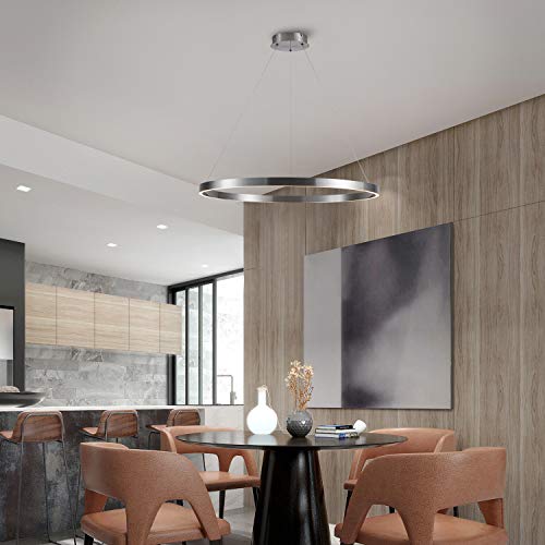 Madem Led Modern Chandelier 1-Ring Circular Dimmable Pendant Light Flush Mount Pendant Lighting For Living Room Dining Room, Bedroom,31.5'' X 1.37'', 3000K Warm White,Brush Nickel #TOP6