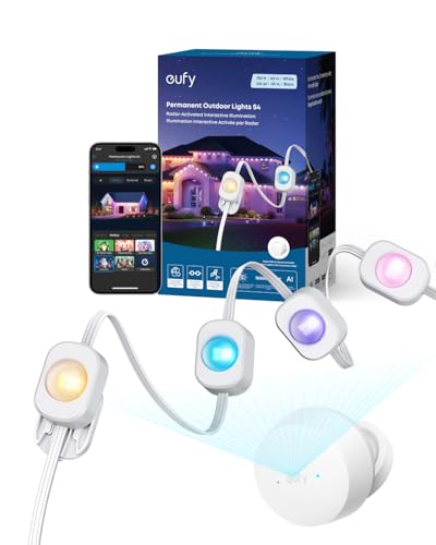 eufy Permanent Outdoor Lights S4, 3D Radar-Activated, 150ft with 108 LED Lights, Smart RGBWW for Christmas Decorations, AI Light Themes, Music Mode, Matter Support, IP67 Waterproof, Link with Cameras