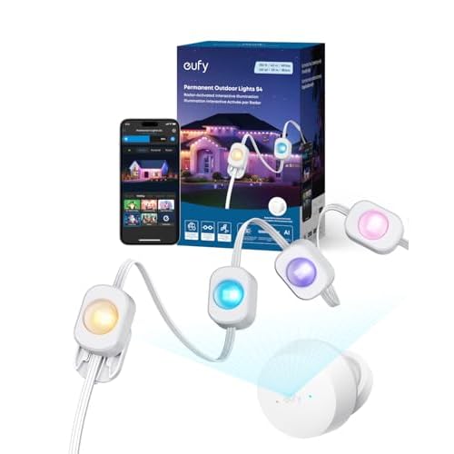 eufy Permanent Outdoor Lights S4, 3D Radar-Activated, 100ft with 72 LED Lights, Smart RGBWW for Halloween and Christmas Decorations, AI Light Themes, Music Mode, Matter Support, IP67 Waterpr