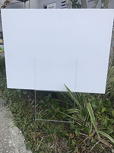 Blank Yard Signs (20 White Sign Board) 18X24 Inch X 4 Mm & 20 Metal Stake 10X24 Inch X 9 Gauge Galvanized Wire Stake, Bundle Of Signs & Stake, Ship Same Day (20 Signs18X24&20Stake24'') #TOP6