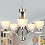 Derksic 5-Light Modern Chandelier Contemporary Chandeliers with Alabaster Glass Shade Dining Room Li