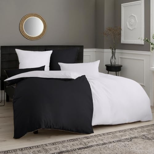 Soifox Bettwäsche Schwarz/Weiß 135x200 4teilig - Bettwäsche-Sets aus...