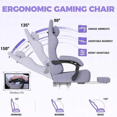 Image of GTPLAYER Big and Tall Gaming Chair 400lbs Heavy Duty Office Chair with Foot Rest, High Back Pocket Spring Ergonomic Computer Chair for Adults, Wide Seated Cushion with Linkage Armrests, Macaron Purple