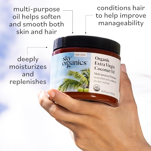 Sky Organics Organic Extra Virgin Coconut Oil for Hair & Skin, 100% Pure & Cold-Pressed USDA Certified Organic to Moisturize, Soften & Nourish, 16.9 fl. Oz w/Exclusive Ebook